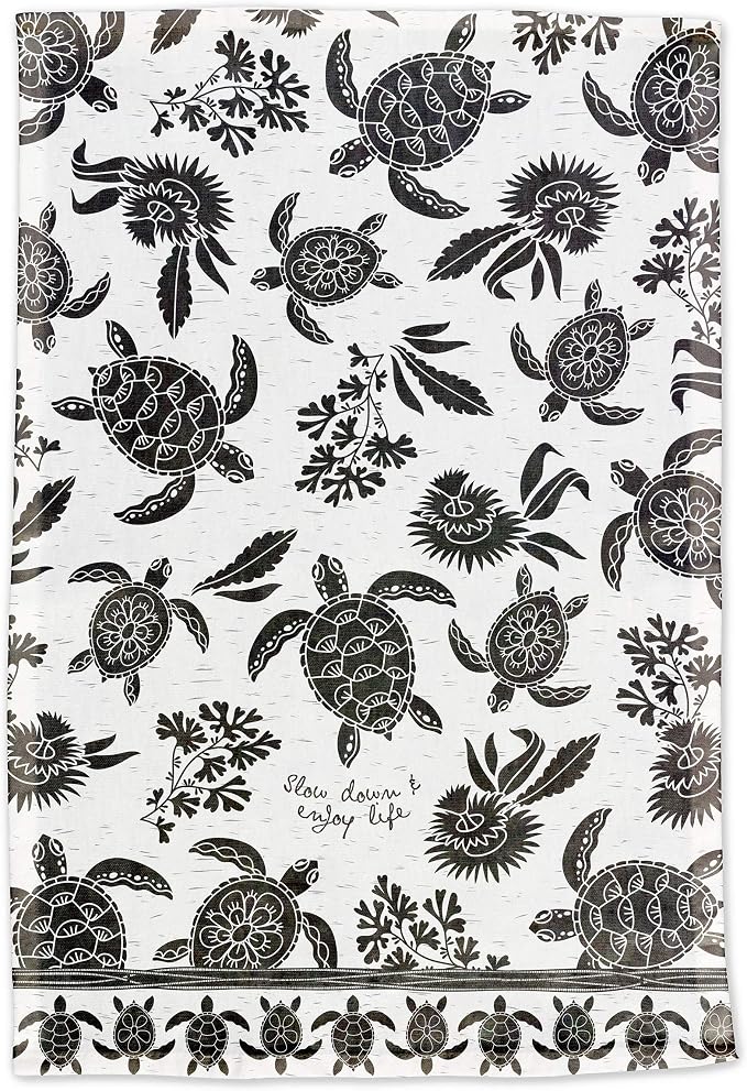 Karma Gifts Black and White Boho Tea Towel,Cotton, Sea Turtle