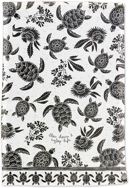 Karma Gifts Black and White Boho Tea Towel,Cotton, Sea Turtle