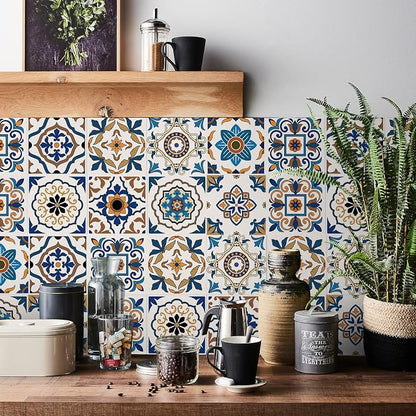 Easy Peel Stick Vinyl wall Tile Decals 4x4in Stick on backsplash,24Pc | Waterproof&heat resistant tile stickers for kitchen RV laundry backsplash decor,remove no damaging wall,rustic style