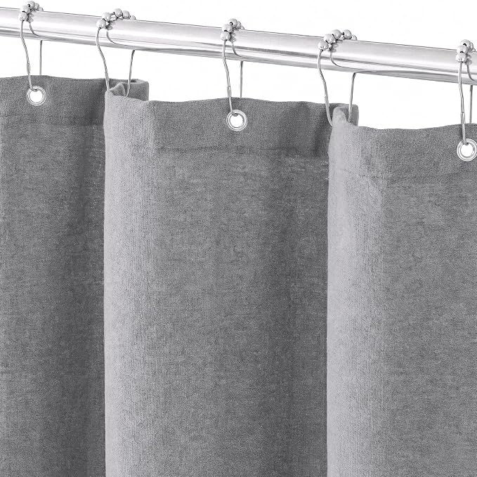 Seasonwood Grey Linen Shower Curtain Farmhouse Bathroom Decor 72x72 Inches | Boho Bathroom Decor,12 Sturdy Stainless Steel Sliding Hangers,Rustic Country Style,Linen Shower Curtains for Bathroom