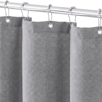 Seasonwood Grey Linen Shower Curtain Farmhouse Bathroom Decor 72x72 Inches | Boho Bathroom Decor,12 Sturdy Stainless Steel Sliding Hangers,Rustic Country Style,Linen Shower Curtains for Bathroom