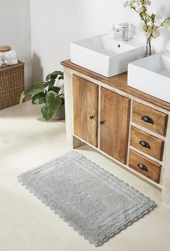Better Trends Lilly Crochet Collection 100% Cotton 2 Piece Set (17" x 24" | 24" x 40") Bath Rug Set in Gray