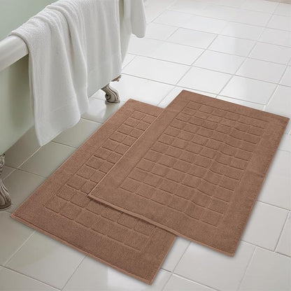 Superior 100% Cotton Bathmat Set, Bath Mats, Bathroom Decor, Shower, Bathtub Essentials, Home Accessories, Small Washable Rug, No Backing, Heavyweight, Nora Collection, Set of 2, 22" x 35", Chocolate