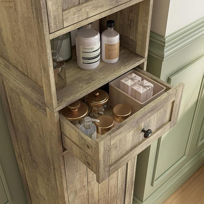 Tall Bathroom Cabinet,Storage Cabinet with 5 Shelves & 1 Drawer, with Adjustable Shelve, for Bathroom, Kitchen, Entryway, Living Room (Gray)