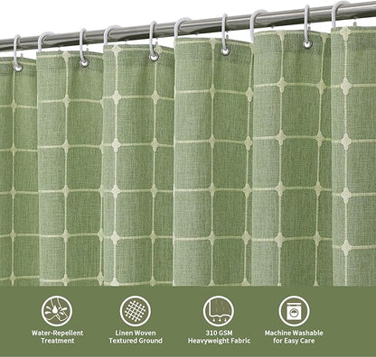 MitoVilla Long Shower Curtain Set 72 x 78, Boho Farmhouse 78 inch Long Polyester Linen Tassel Ultra Thick Heavy Duty Fabric Shower Curtains for Cottagecore French Rustic Bathroom Decor, Sage Green