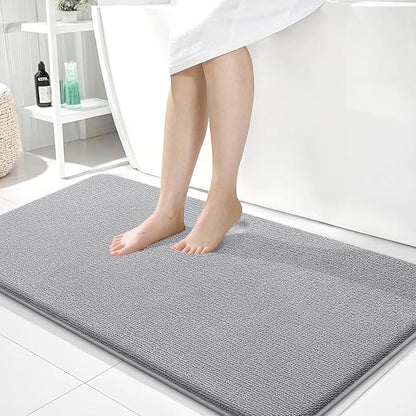 OLANLY Memory Foam Bathroom Runner Rug 40x24, Absorbent Long Bath Mat, Grey | Soft Quick Dry Bath Rugs, Non-Slip Carpet, Machine Washable Mat for Bathroom Floor, Tub and Shower, Home Decor Accessories