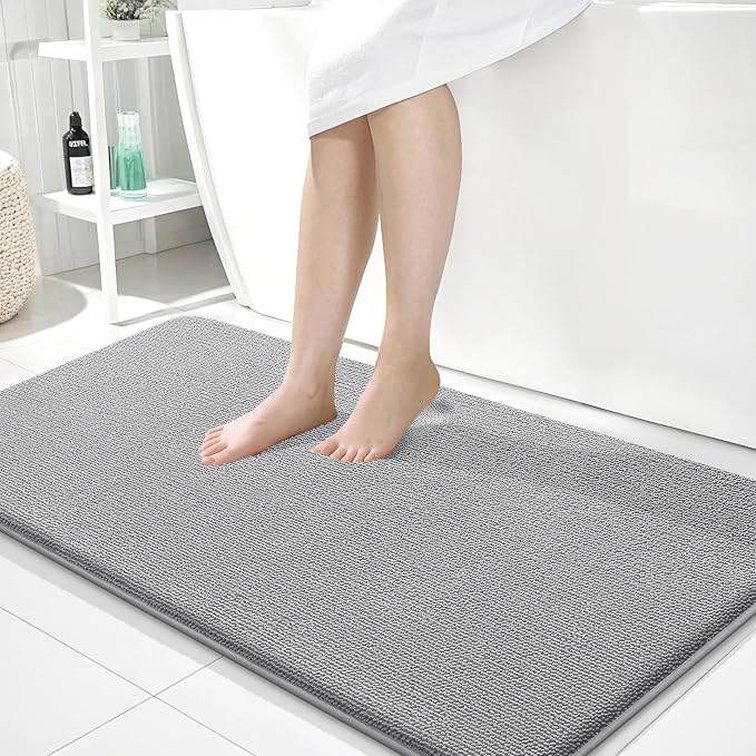 OLANLY Memory Foam Bathroom Runner Rug 45x27, Absorbent Long Bath Mat, Grey | Soft Quick Dry Bath Rugs, Non-Slip Carpet, Machine Washable Mat for Bathroom Floor, Tub and Shower, Home Decor Accessories
