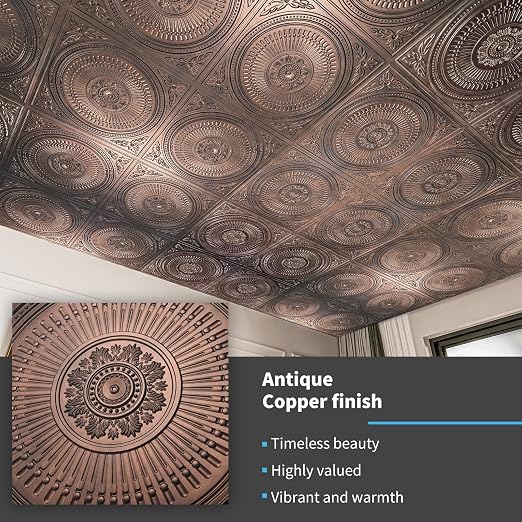 Art3d 12-Pack 2 x 2 ft Drop Ceiling Tiles for Interior Decor, Antique Copper