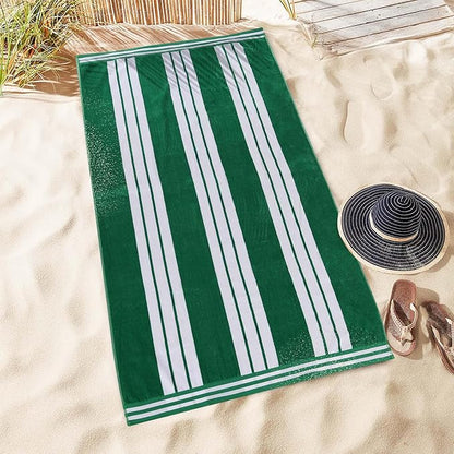Superior Oversized Cotton Beach Towel Set of 6, Absorbent Towels for Bathroom, Beach, Pool, Swim, Adults, Kids, Vacation, Travel, Bath, Quick Dry Basics, Trip Essentials, Striped Decor, Dark Green