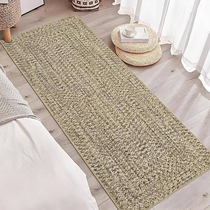 Printed Washable Runner Rug 2x8 Runners for Hallways Braided Pattern Non Slip Bath Mat Modern Soft Bedroom Rug Farmhouse Kitchen Rugs Entryway Rugs Stain Resistant Carpet 2'x8' Natural
