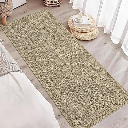 Printed Washable Runner Rug 2x8 Runners for Hallways Braided Pattern Non Slip Bath Mat Modern Soft Bedroom Rug Farmhouse Kitchen Rugs Entryway Rugs Stain Resistant Carpet 2'x8' Natural