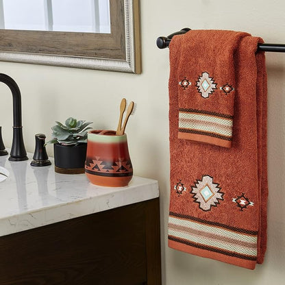 SKL Home Southwest Sunset Bath Towel, 100% Cotton, Embroidered, Rust | 470 GSM weight. Soft & absorbent terry. Great for Airbnb and Southwestern décor.