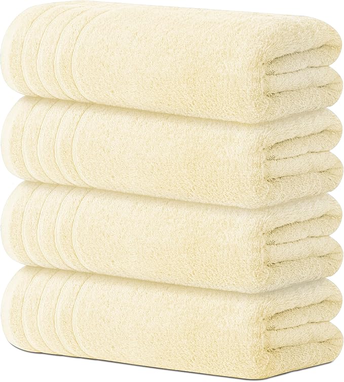 Avalon Towels Bath Towels Set of 4, Size 30 x 60 Inches - 60% Cotton, 40% Viscose Made from Bamboo, Soft and Absorbent, Thin and Quick Drying, Lightweight, Perfect for Daily Use