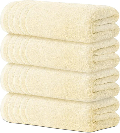 Avalon Towels Bath Towels Set of 4, Size 30 x 60 Inches - 60% Cotton, 40% Viscose Made from Bamboo, Soft and Absorbent, Thin and Quick Drying, Lightweight, Perfect for Daily Use