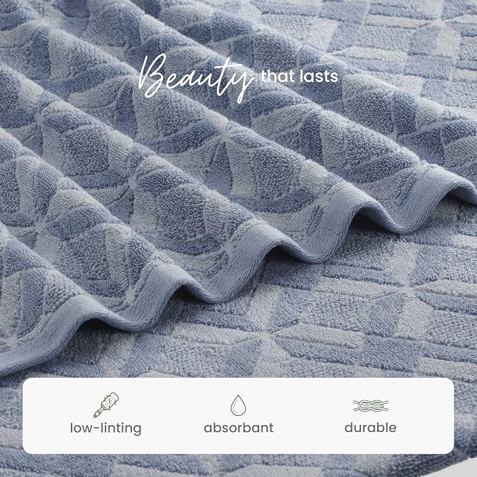 Martex Restore Geo Bath Towel – Soft, Absorbent, Moisture-Wicking and Quick to Dry – Lightweight for Everyday Use – Comfortable Feel with Convenient Loop for Hanging – 30" x 56" – Blue