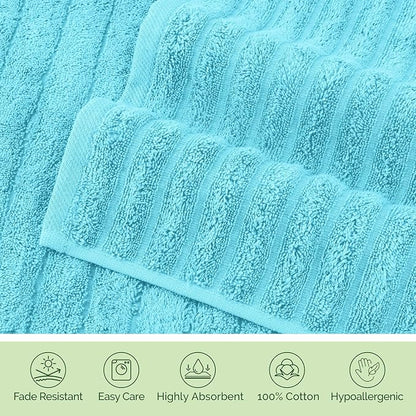 Elegant Comfort Luxury 100% Turkish Cotton Corduroy Ribbed 4 Pack Hand Towel Set 16 x 28 Inch - Absorbent, Super Soft, Quick Dry, Premium Towels for Bathroom, Gym, Spa and Hotel Use, Aqua