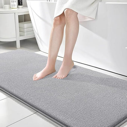 OLANLY Memory Foam Bathroom Runner Rug 70x24, Absorbent Long Bath Mat, Grey | Soft Quick Dry Bath Rugs, Non-Slip Carpet, Machine Washable Mat for Bathroom Floor, Tub and Shower, Home Decor Accessories
