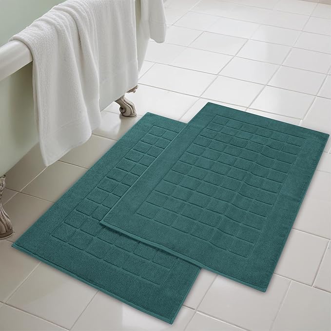Superior 100% Cotton Bathmat Set, Bath Mats, Bathroom Decor, Shower, Bathtub Essentials, Home Accessories, Small Washable Rug, No Backing, Heavyweight, Nora Collection, Set of 2, 22" x 35", Teal