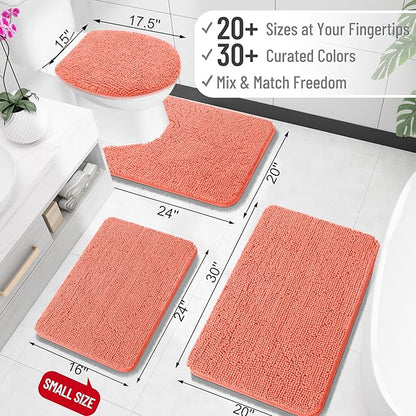 OLANLY Bathroom Rugs 34x21, Extra Soft Absorbent Chenille Bath Rugs | Coral, Quick-Drying Rubber Backing, Machine Washable Bath Mat for Bathroom Floor, Tub and Shower, Home Decor Accessories