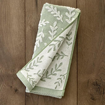 SKL Home Leaf Sprig Hand Towel Set-2pc, 100% Cotton, Reversible, Sage | Soft & absorbent jacquard. For use in the bathroom, kitchen, or bar & makes a great gift.