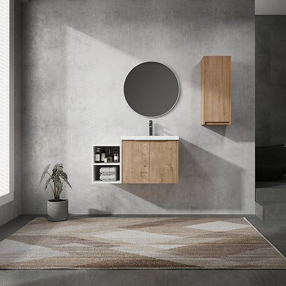 Henf 36" Floating Bathroom Vanity with Sink for Compact Space, Brown Wall Mount Bathroom Vanity Cabinet with Sink Combo, 36 Inch Bathroom Vanities Set with Open Storage Shelf & Side Cabinet