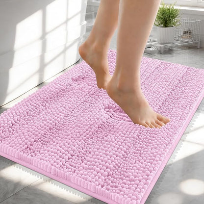 OLANLY Thick Small Bathroom Rugs 24x16, Soft Chenille Bath Rugs, Pink | Rubber Backing, Machine Wash, Extra Absorbent Striped Bath Mats for Bathroom Floor, Tub and Shower, Home Decor Accessories