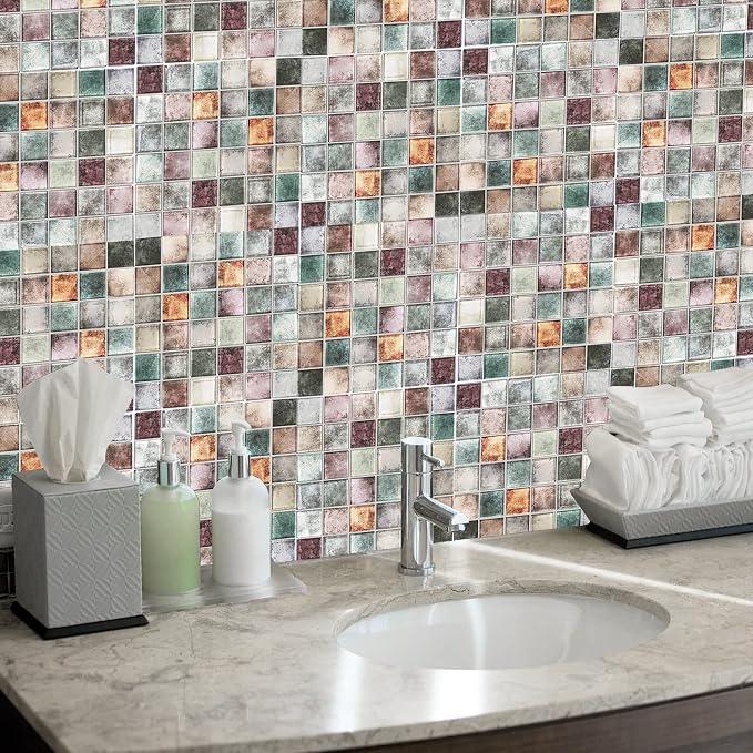 Antique 2'' x 2'' Glass Squared Tile Glazed Red Grey Grid Mosaic Wall Backsplash Tile PT31 (Box of 5 Sheets)