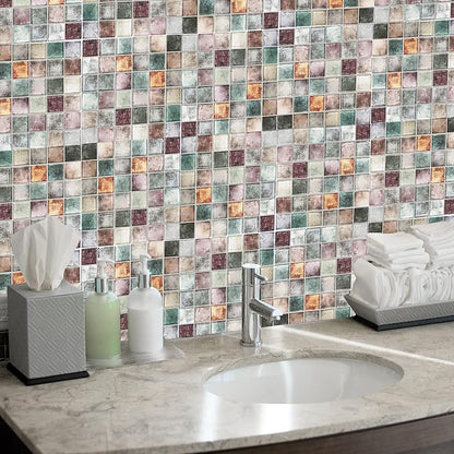 Antique 2'' x 2'' Glass Squared Tile Glazed Red Grey Grid Mosaic Wall Backsplash Tile PT31 (Box of 5 Sheets)