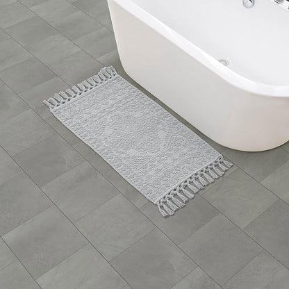 French Connection Nellore Bath Rugs, Woven and Beaded Bath Mats, Durable and Thick Bath Mats for Bathroom and Shower Rugs, 20" x 38", Light Grey