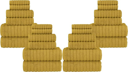 Elegant Comfort 100% Turkish Cotton Corduroy Ribbed Luxury Bath Towels 6-Piece Set, Premium Feel - Quick Dry, Highly Absorbent, Contains 2 Bath,2 Hand & 2 Washcloths,Gold(Pack of 4)