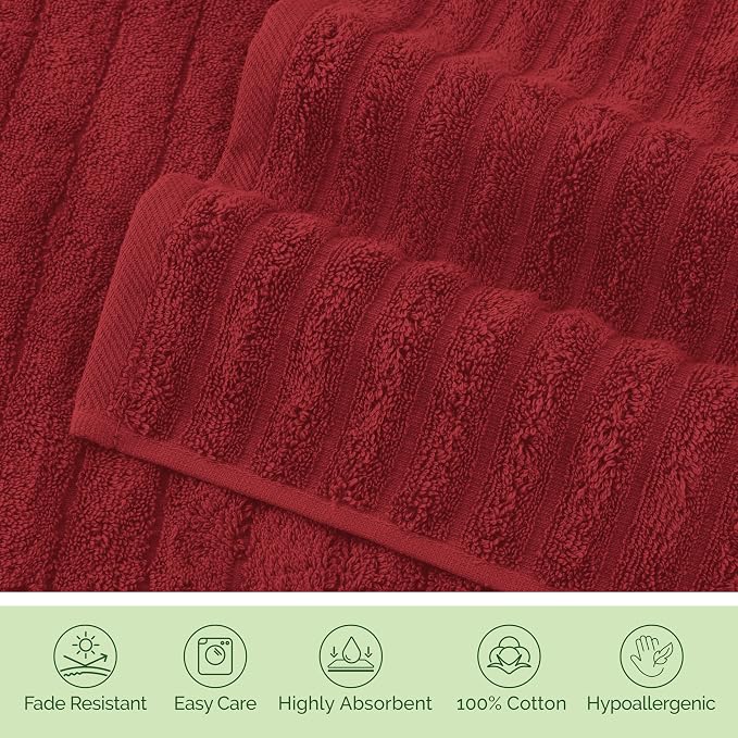 Elegant Comfort 100% Turkish Cotton Corduroy Ribbed Luxury Washcloths 6 Pack Soft 13 x 13 Inch - Higly Absorbent, Durable, Quick Dry, Spa Premium Hotel Quality for Bathroom or Travel, Burgundy