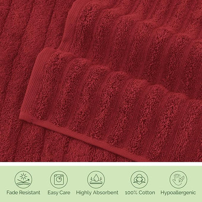 Elegant Comfort 100% Turkish Cotton Corduroy Ribbed Luxury Washcloths 6 Pack Soft 13 x 13 Inch - Higly Absorbent, Durable, Quick Dry, Spa Premium Hotel Quality for Bathroom or Travel, Burgundy