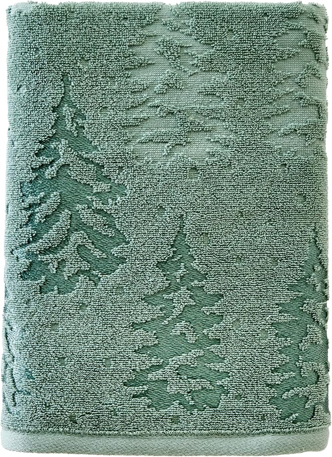 SKL Home Fall/Christmas/Winter Wispy Trees Bath Towel, 100% Cotton, Sage | 550 GSM. Soft & absorbent. Textured jacquard pattern. Great for lodge/cabin décor & holiday gifting.