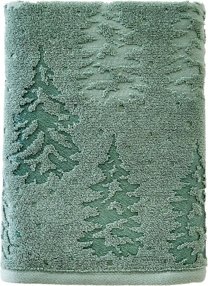 SKL Home Fall/Christmas/Winter Wispy Trees Bath Towel, 100% Cotton, Sage | 550 GSM. Soft & absorbent. Textured jacquard pattern. Great for lodge/cabin décor & holiday gifting.