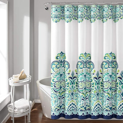 Lush Decor Clara Shower Curtain Single 72" W x 72" L Blue & Green - Fabric Shower Curtains for Bathroom - Colorful Bathroom Curtain - Boho Décor