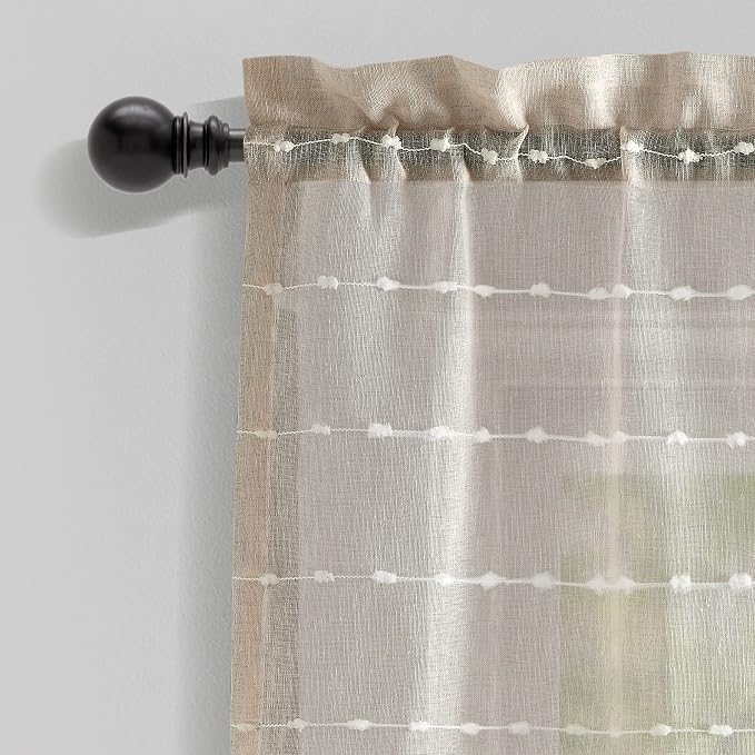 Lush Decor Farmhouse Textured Sheer Window Curtain Valance, 52"W x18"L, Neutral