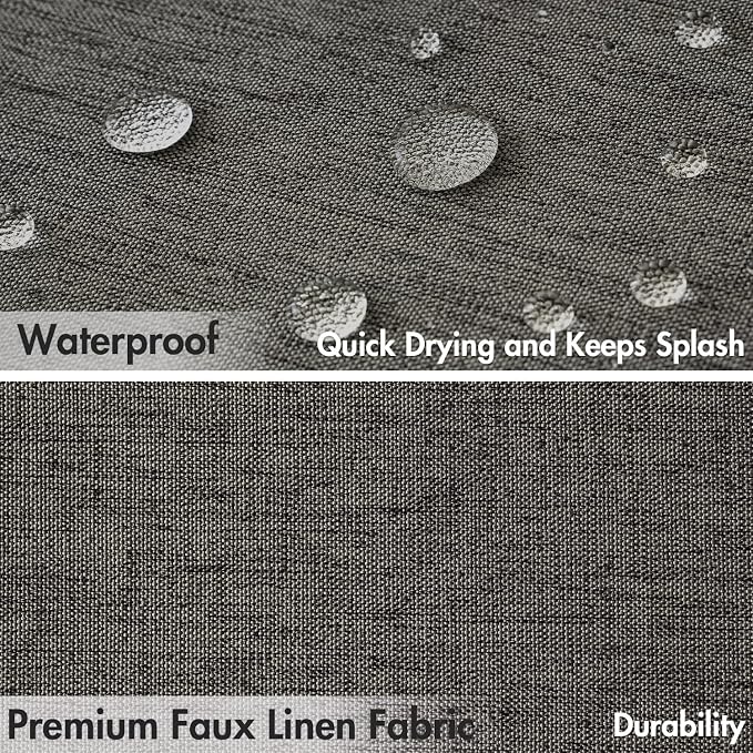 MIULEE Charcoal Grey Scalloped Linen Shower Curtain 72x72 Inches | Linen Textured, Waterproof, Washable, 12 Metal Hooks, Heavy Duty Cloth, Black Border, Shower Curtain for Bathroom Bathtub