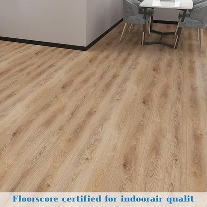 Lareko Peel and Stick Floor Tile, Waterproof Vinyl Plank Flooring | 12-Pack 18 Sq.Ft , Self-Adhesive Laminate Vinyl Tiles,Realistic Wood Grain for DIY Bathroom, Laundry Room & Rental Upgrades