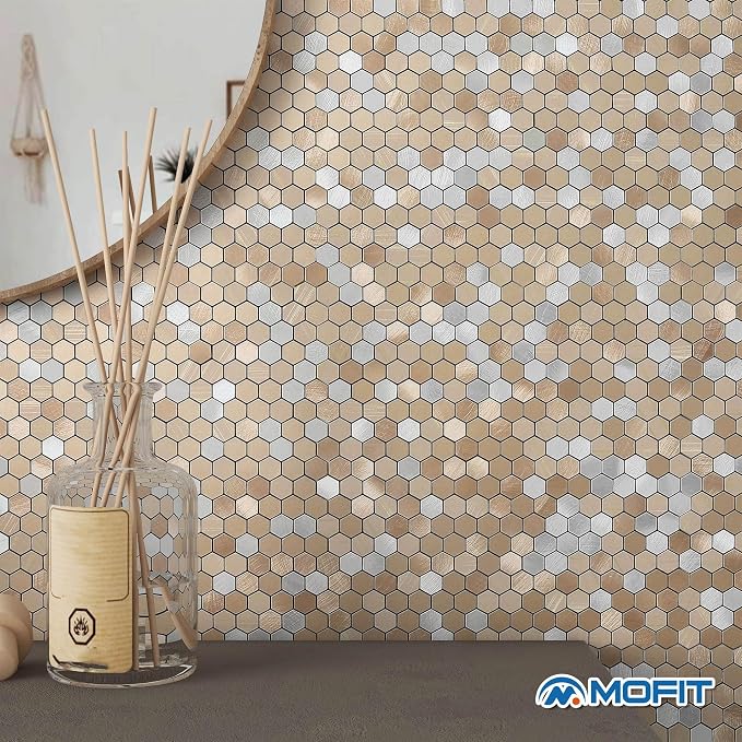 Stripe Hexagon Backsplash Tile Peel and Stick Brown 10pcs