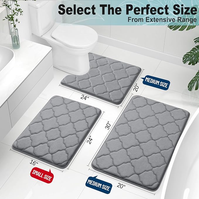 OLANLY Memory Foam Bath Mat Rug 24x16, Ultra Soft and Absorbent Bathroom Rugs, Non-Slip, Comfortable, Machine Washable Bath Carpet for Bathroom Floor, Tub, Shower and Home Decor Accessories, Dark Grey