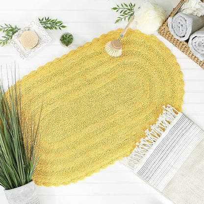 DII Crochet Collection Reversible Bath Mat, Large Oval, 21x34, Yellow