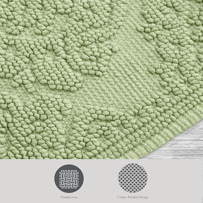 Jean Pierre - Ricardo Bath Mat, Woven Fringe Bathroom Rugs, 100% Cotton, Premium Bathroom Decor - Measures 27" x 52" - Sage Green