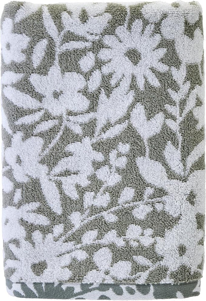 SKL Home Bedford Floral Bath Towel, Premium 100% Cotton, Sage | 600 GSM weight. Spa-level quality. Soft, & absorbent, reversible jacquard.