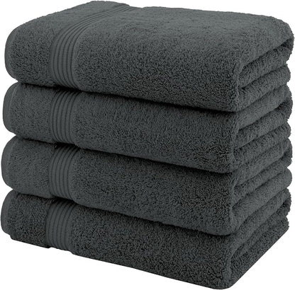 American Veteran Towel, 100% Cotton Turkish Bath Towels for Bathroom 4 Pack, 27x54 Extra Large Premium Soft Drying Bathroom Towels, Dark Gray