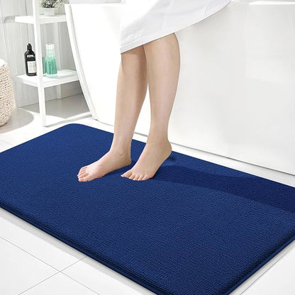OLANLY Memory Foam Bathroom Runner Rug 44x24, Absorbent Long Bath Mat, Navy | Soft Quick Dry Bath Rugs, Non-Slip Carpet, Machine Washable Mat for Bathroom Floor, Tub and Shower, Home Decor Accessories