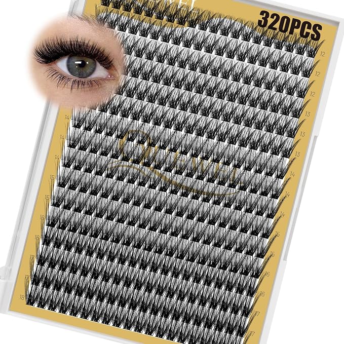 QUEWEL Lash Clusters 320Pcs 50D C Curl Lash Cluster Eyelash Extensions | Cluster Lashes Mix12-18mm Individual Eyelashes Clusters Wispy Lash Clusters Thin Band Soft to Use at Home(50D C Mix12-18)