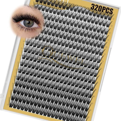 QUEWEL Lash Clusters 320Pcs 50D C Curl Lash Cluster Eyelash Extensions | Cluster Lashes Mix12-18mm Individual Eyelashes Clusters Wispy Lash Clusters Thin Band Soft to Use at Home(50D C Mix12-18)