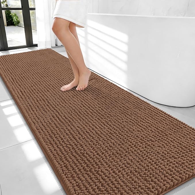 OLANLY Thick Chenille Bathroom Runner Rugs 70x24, Absorbent Bath Mat, Mocha | Soft Bath Rugs, Rubber Backing, Machine Wash Dry, Bath Mats for Bathroom, Tub and Shower, Home Decor Accessories