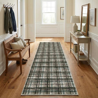 Modern Runner Rug 2x10 Non-Slip Washable Kitchen Runners, Low Pile Non-Shedding Floor Carpet, Stain Resistant Long Accent Rug for Kids Room, Bedroom Laundry Bathroom Foyer