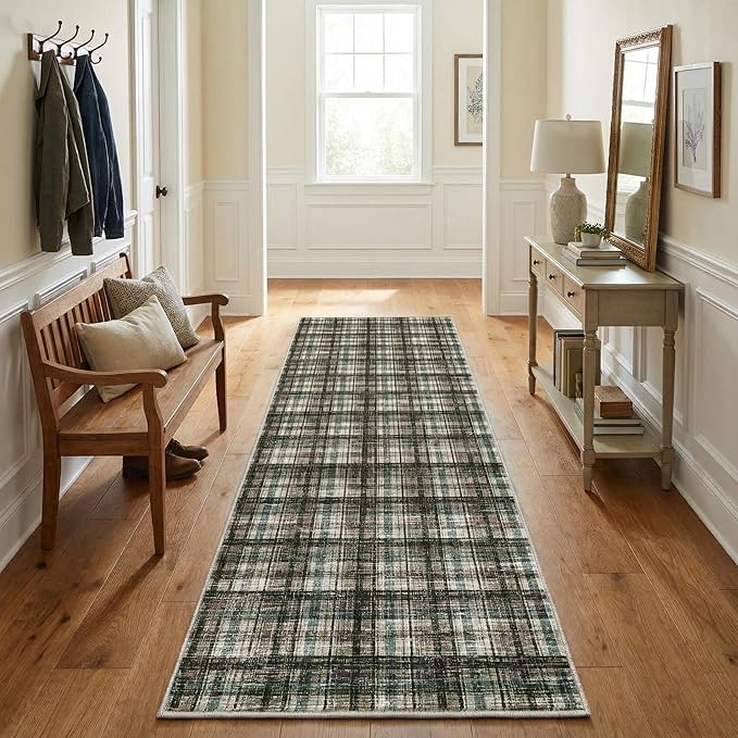Modern Runner Rug 2x8 Non-Slip Washable Kitchen Runners, Low Pile Non-Shedding Floor Carpet, Stain Resistant Long Accent Rug for Kids Room, Bedroom Laundry Bathroom Foyer